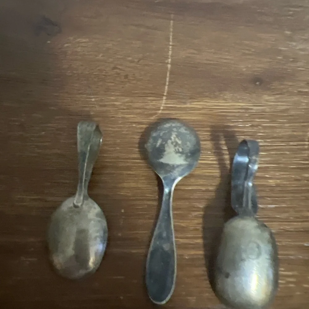 Set of 3 Vintage Silver Baby Spoons – Bent Handle & Ornate Designs
